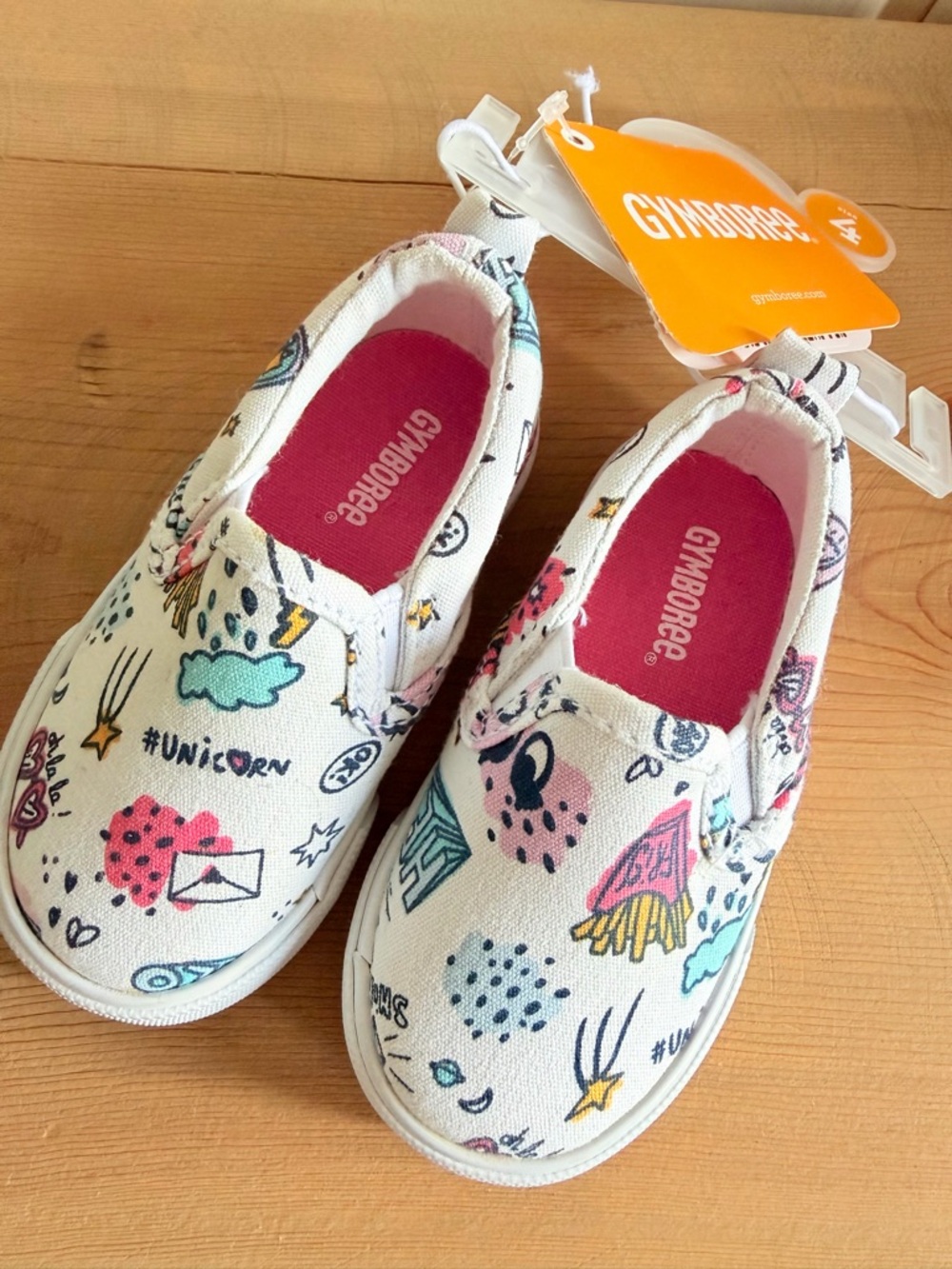 Brand-New Gymboree Girls' White Unicorn Print Slip-On Shoes - Pink Insole